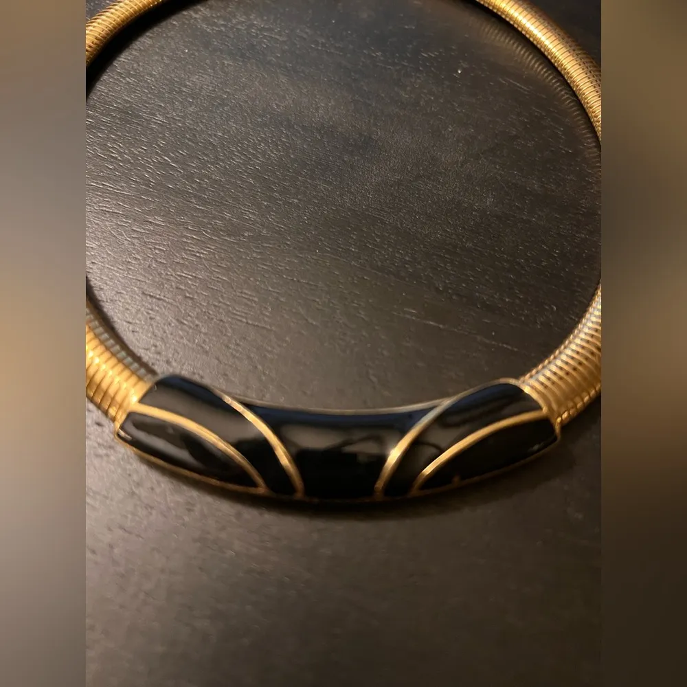 Trifari Signed Vintage Gold and Black Art Deco Necklace Enamel vintage signed - Image 2