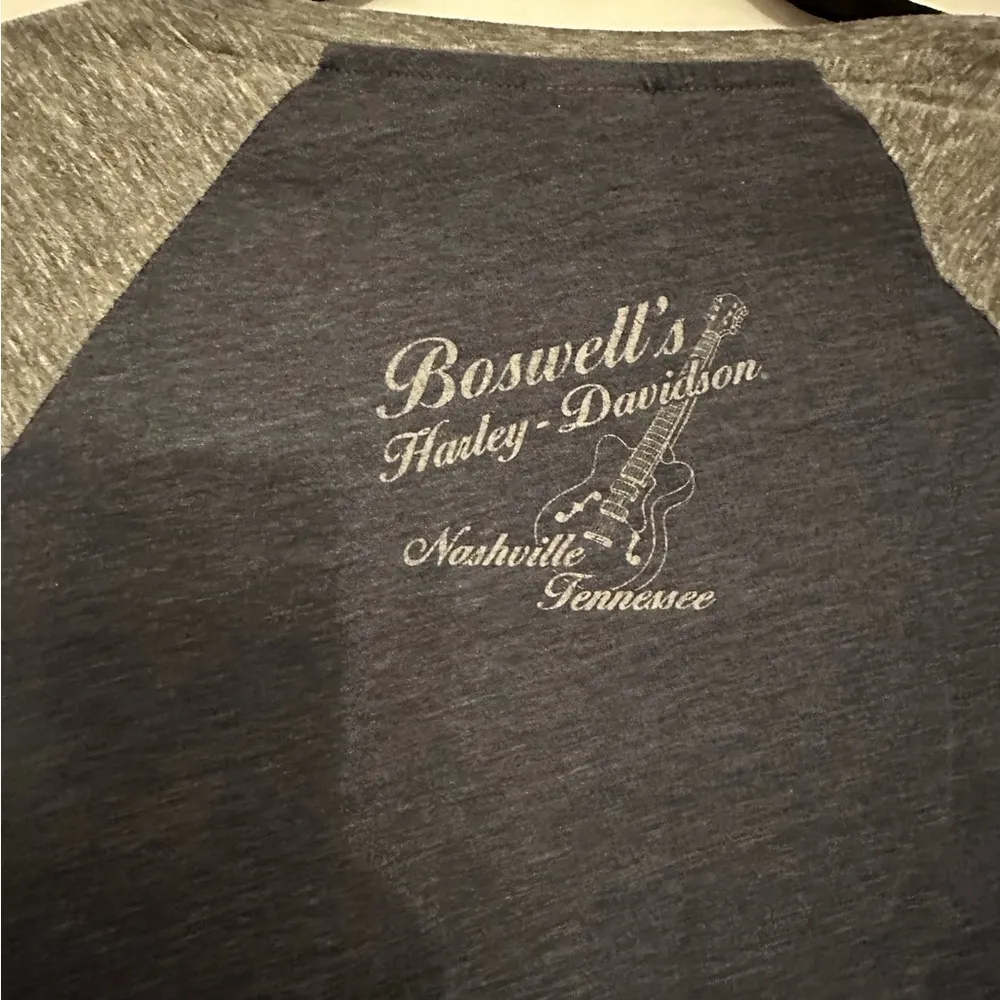 Harley-Davidson Rhinestone Logo Raglan Top Small Gray Blue Biker Tee - Image 4