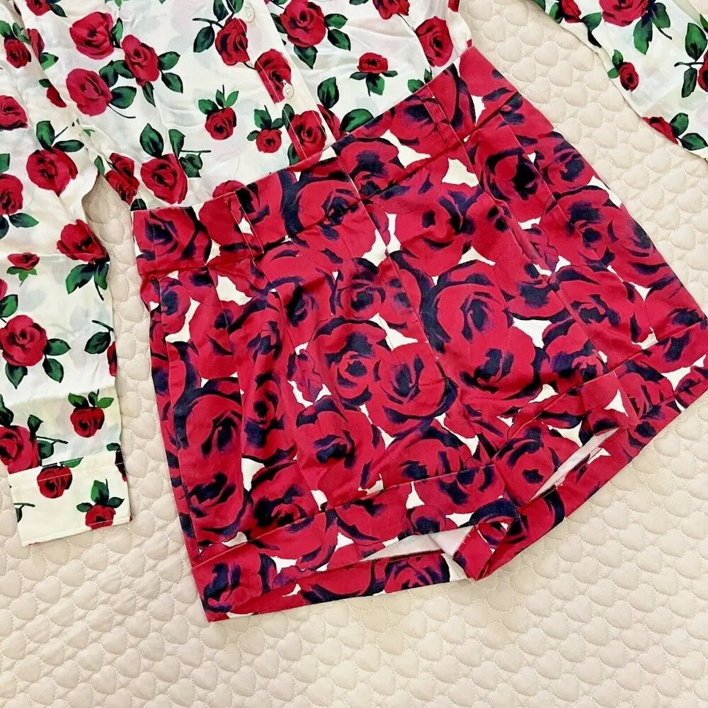 Moschino 30th Rose Silk Blend Jumpsuit Women's Long Sleeve Shorts Size 6 - Image 4