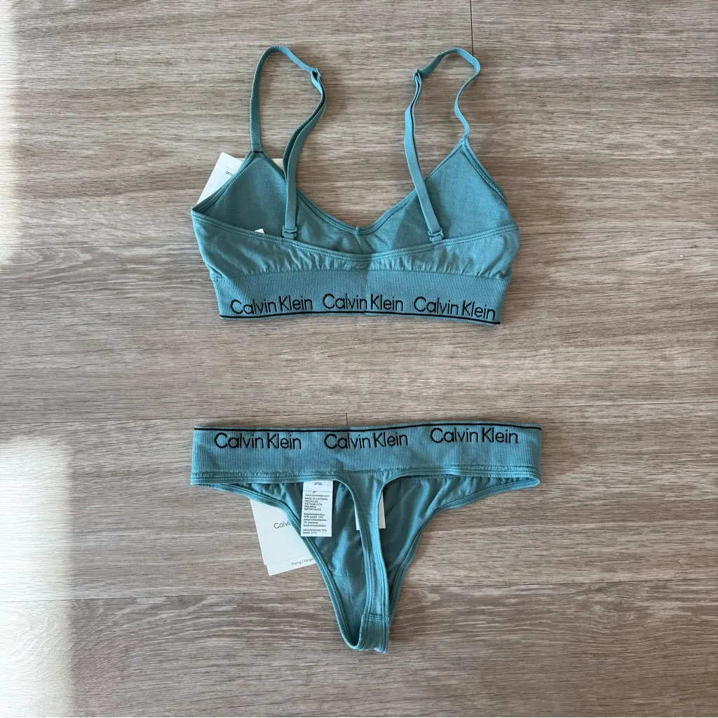 NWT Calvin Klein Modern Seamless Bralette and Thong Set in Slate Turquoise, XS - Image 2