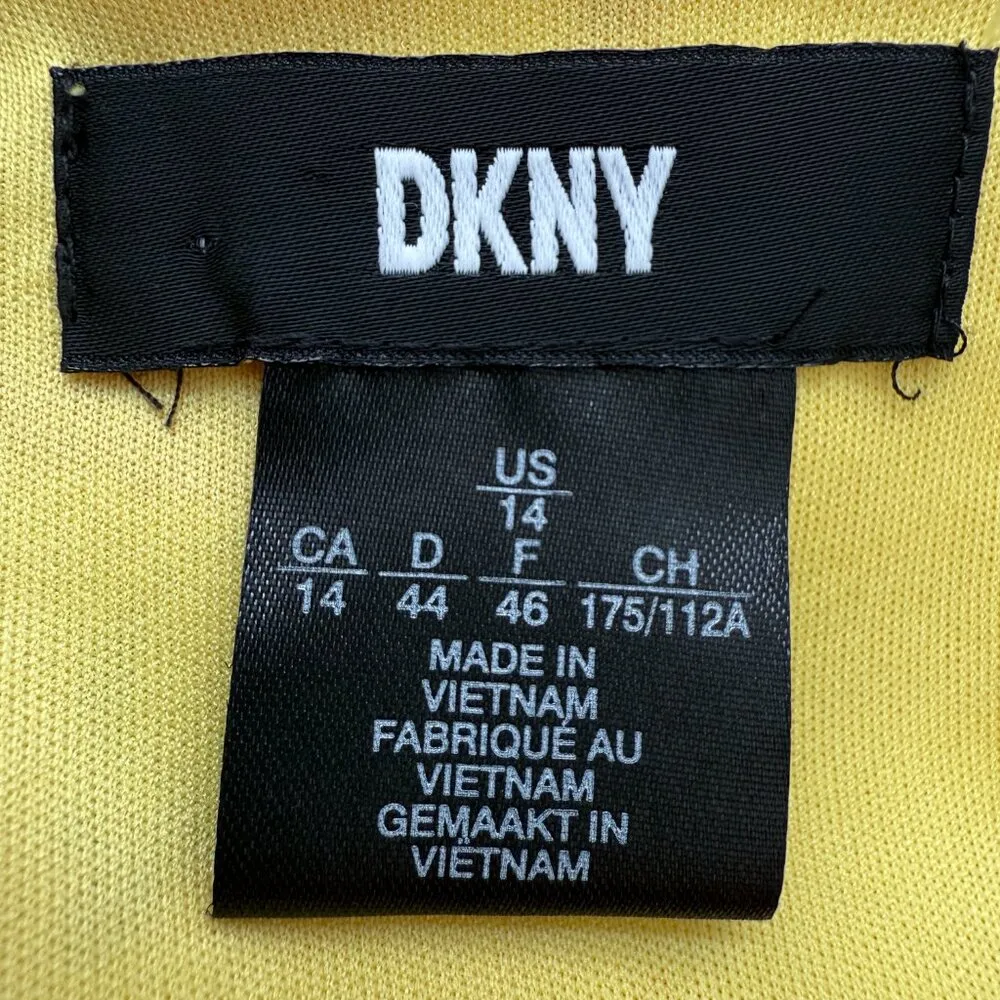 DKNY Shirred Floral Print Crepon Midi Dress Womens 14 Yellow Flutter Sleeve Chic - Image 13