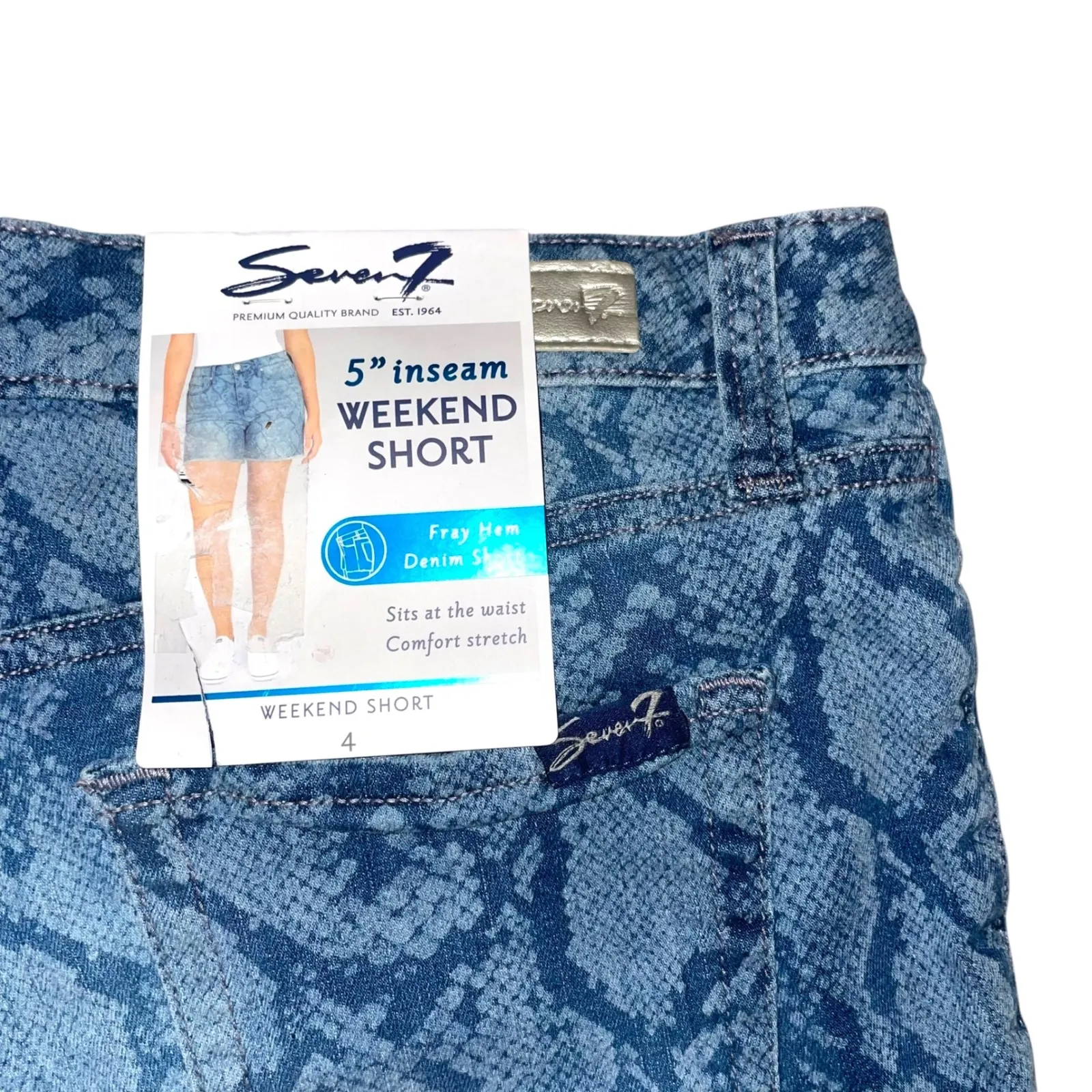 Seven7 Size 4‎ Indigo Python Denim Shorts Frayed Hem Weekend Style - Image 4