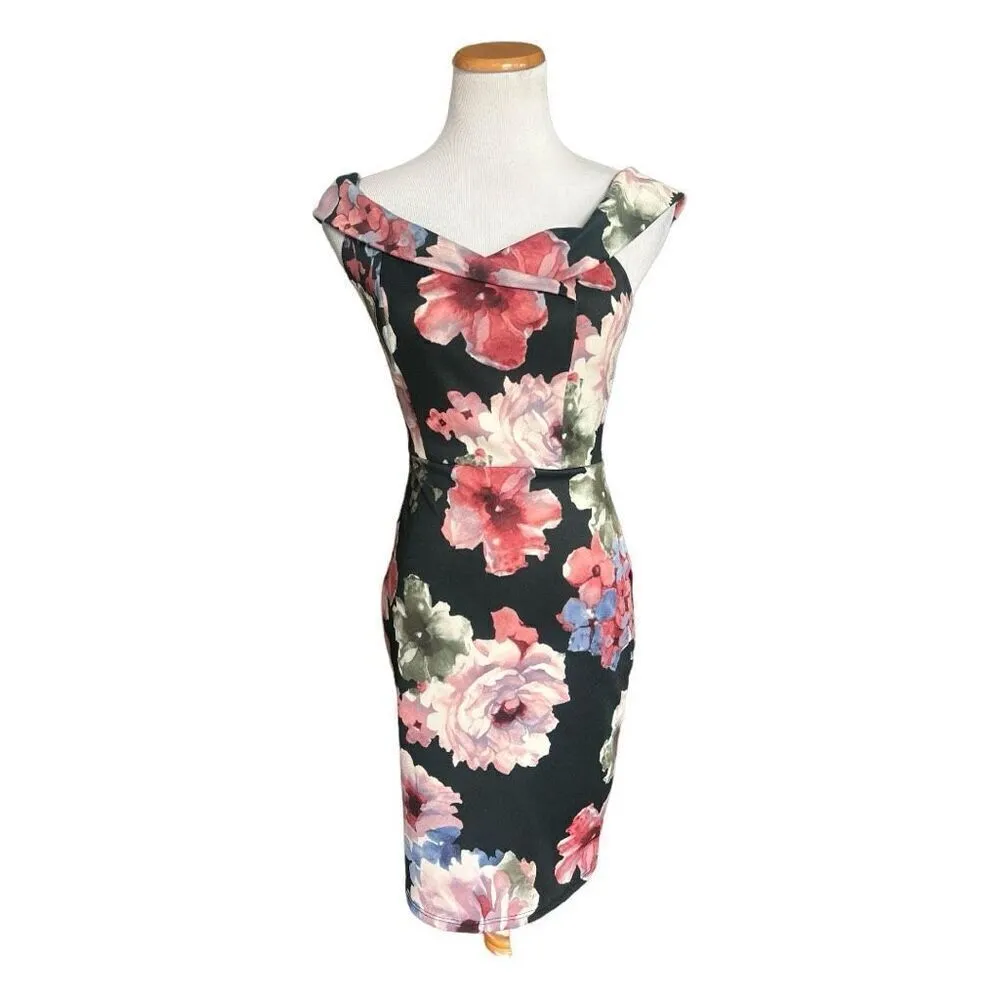 Womens Charlotte Russe Floral Print Off Shoulder Stunning Bodycon Dress - Sz S - Image 3