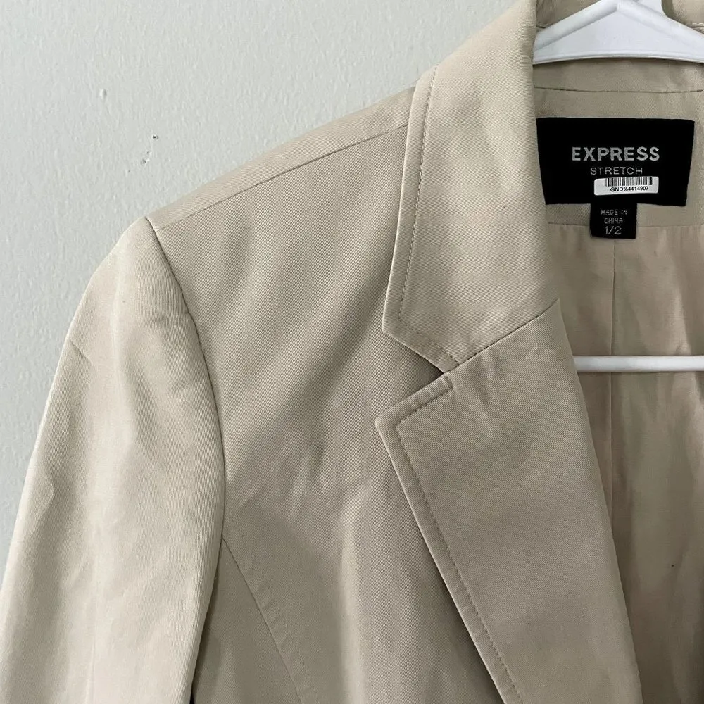 Express Stretch tan colored lapel blazer pockets buttons business casual jacket - Image 2