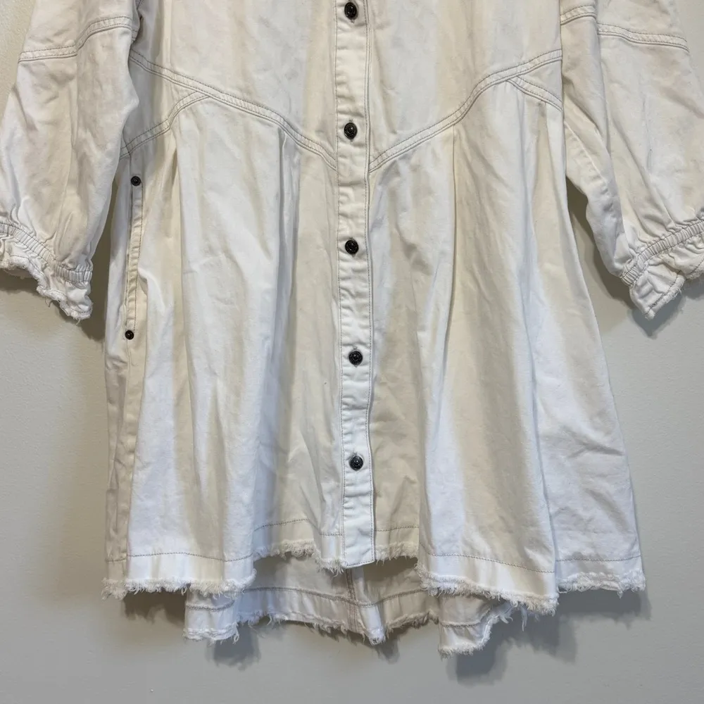 NWOT Free People Hannah Denim White Mini Dress Size Large Long Sleeve - Image 5