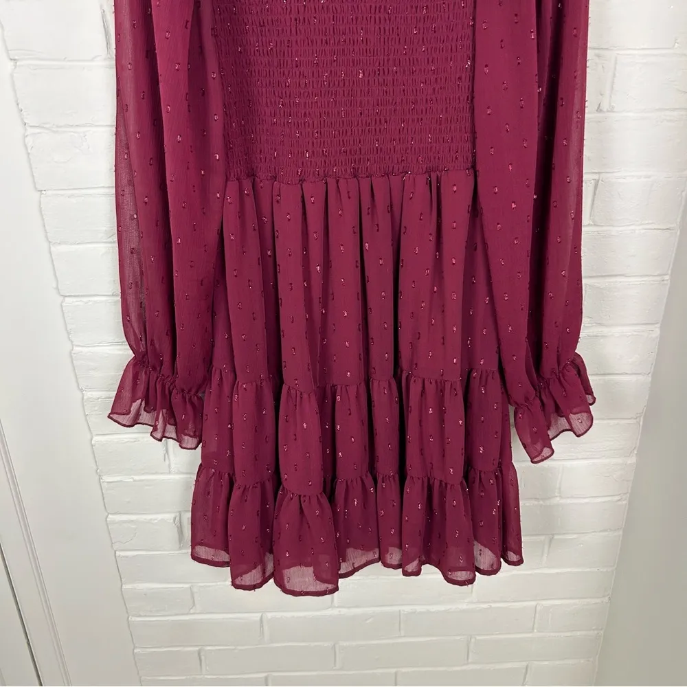 Altar’d State Shimmer Textured Smocked Tiered Long Sleeve Dress Size S - Image 3
