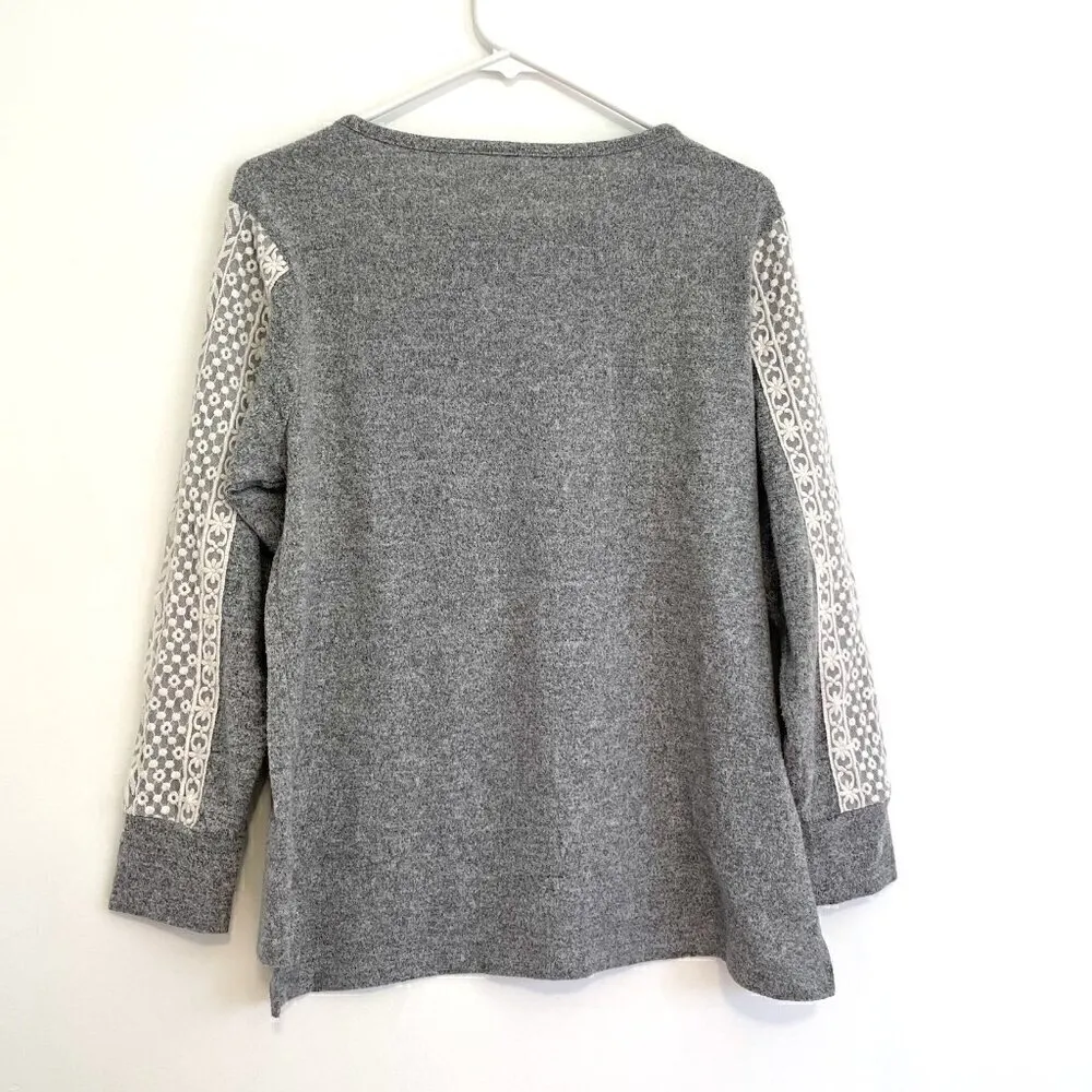 FN BY FLORA NIKROOZ Pajama / Lounge Lace Stripe Gray Cream Crewneck Sweatshirt M - Image 13