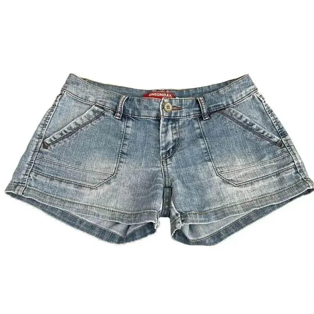 Eunina Blue Denim Cotton High Rise Front Button Closure Raw Hem Jeans L #1042 - Image 6