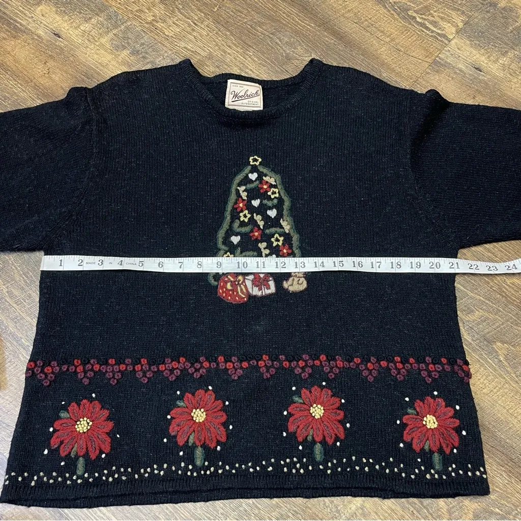 Vintage Woolrich Wool Holiday Sweater Womens Medium Embroidered Christmas Black - Image 3
