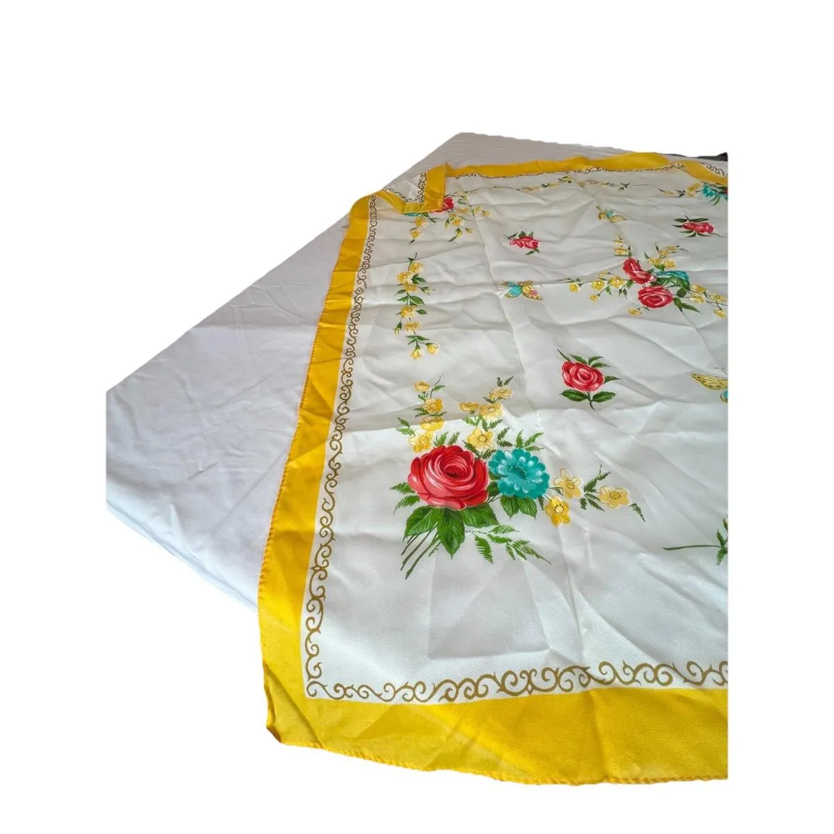 Vintage 50s Rayon Floral Scarf Hand Rolled Edge WPL 10360 Made Japan 30”x30” - Image 8