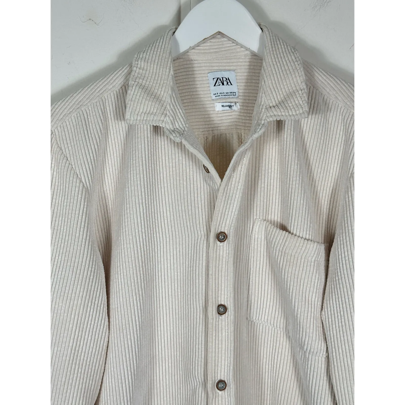 Zara Micro Cord Jacket Sz Small‎ Ecru Ivory Fall Layering Neutral Relaxed Fit - Image 4
