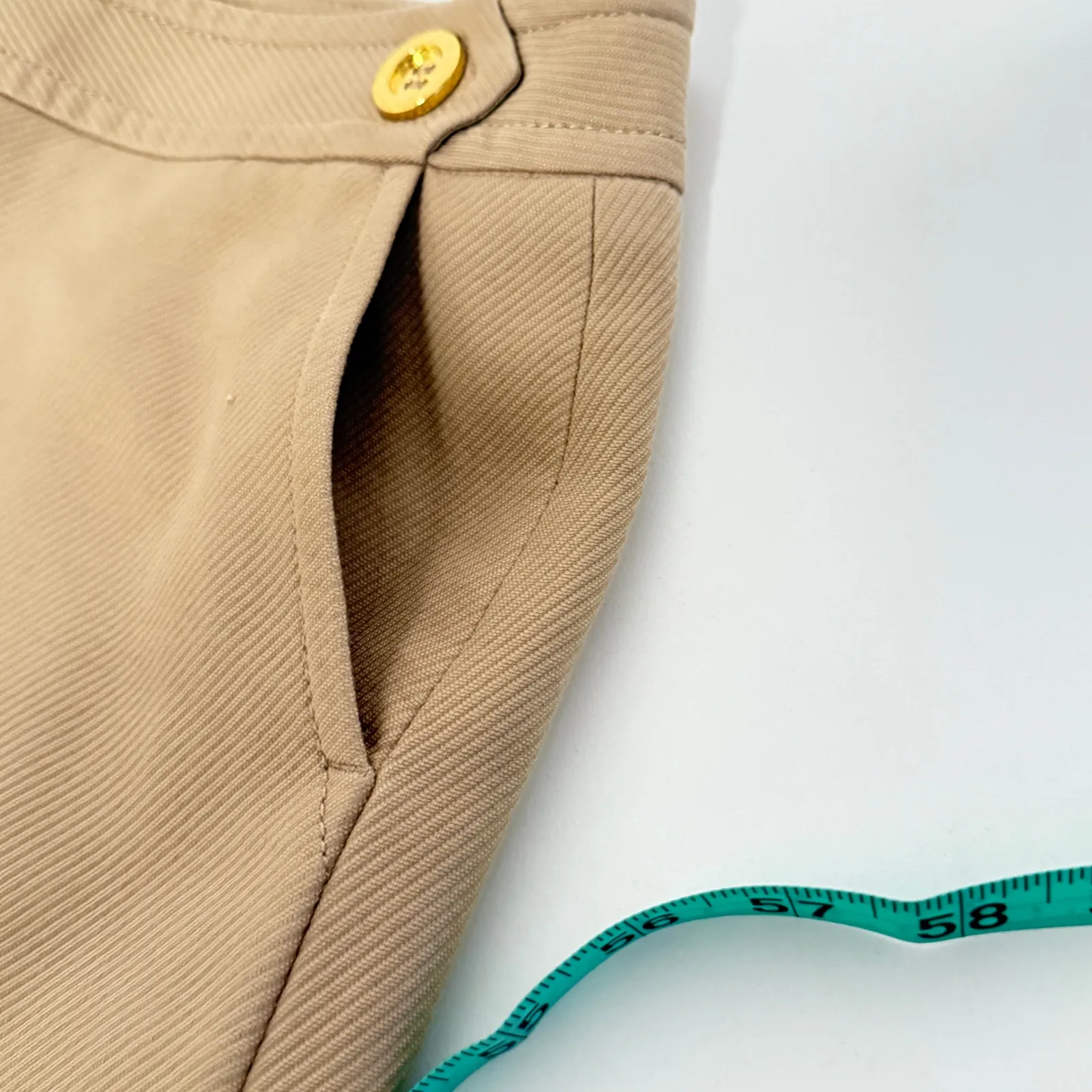 Talbots Ribbed Khaki Beige Pencil Mini Skirt Gold Buttons‎ Sz 6P Office Business - Image 5