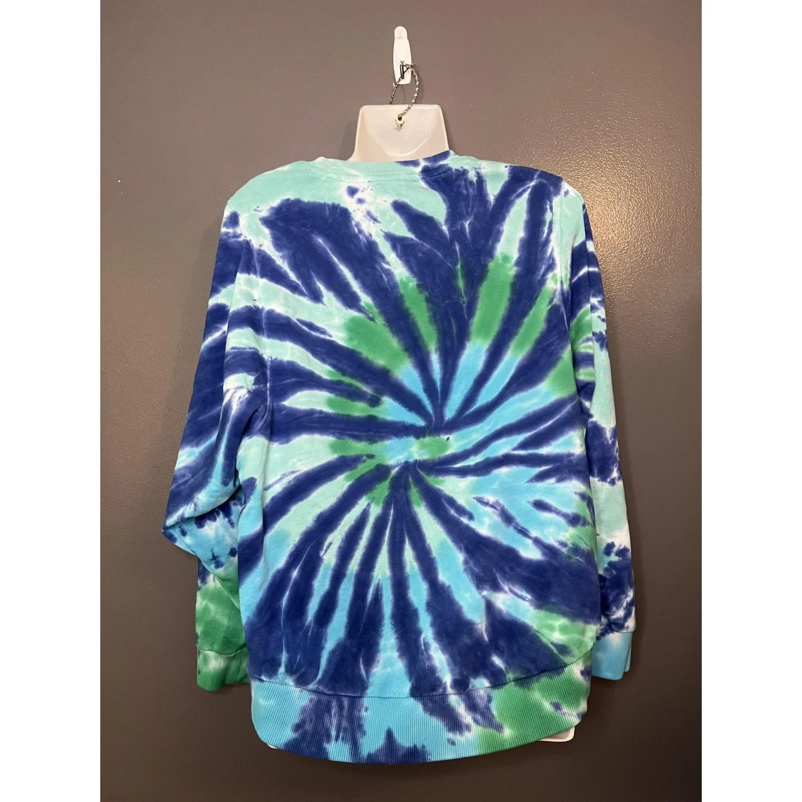 Tommy Hilfiger Sweatshirt Womens Medium Blue Green Tie Dye TOMMY Logo Crewneck - Image 4