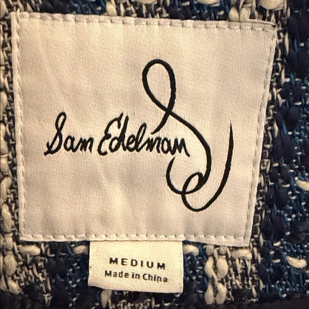 Sam Edelman Blue Tweed Fiona Double Breasted Collarless Blazer Size Medium - Image 7