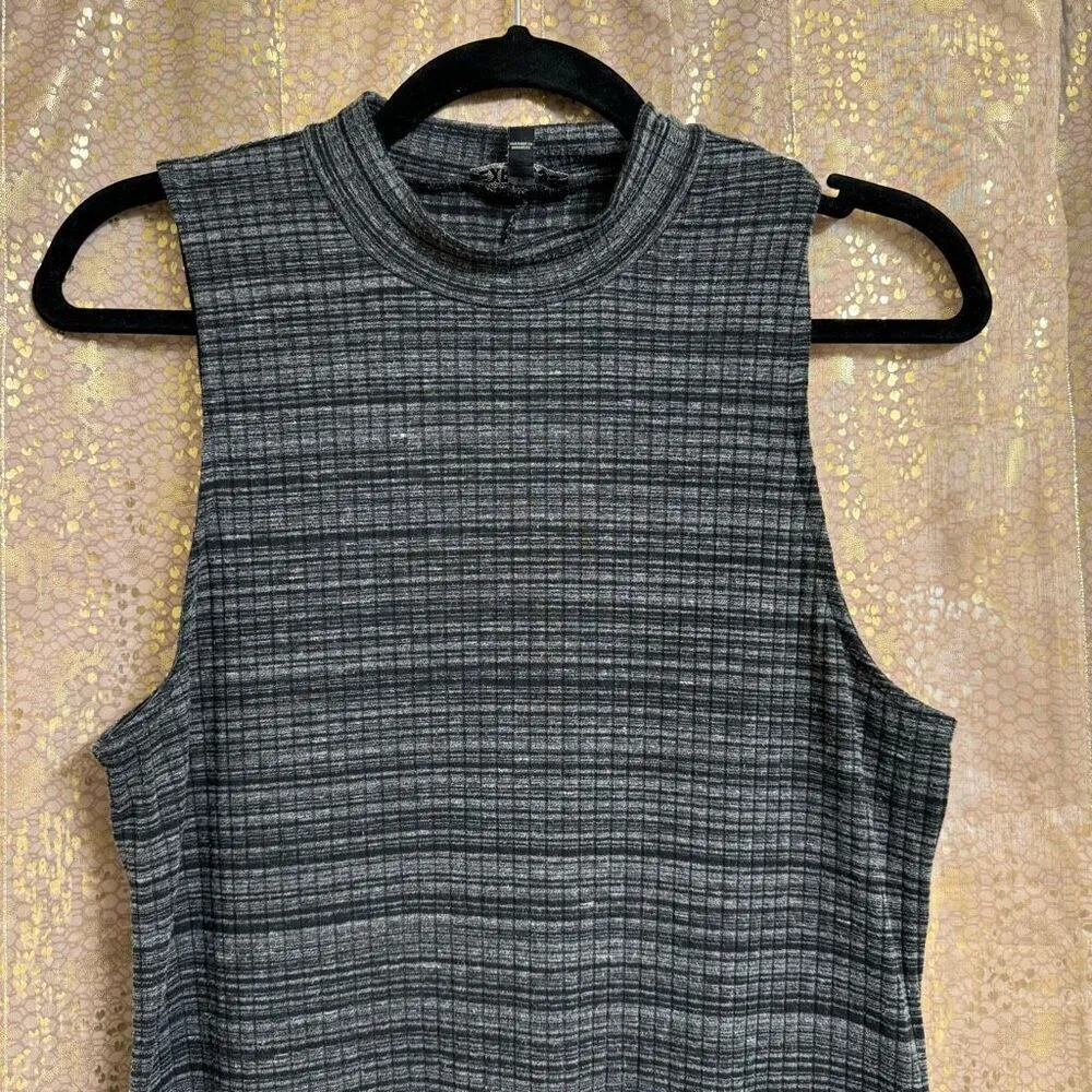 Express Black Gray Heathered Ribbed Mock Neck Maxi Dress Sleeveless Large - Image 3