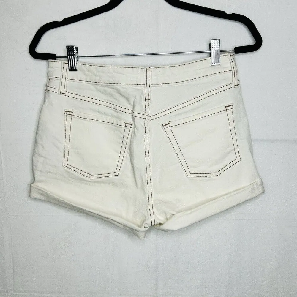 Wild Fable Highest Rise Cream Denim 3" Jean Shorts Size 6 / 28R Brown Stitching - Image 5