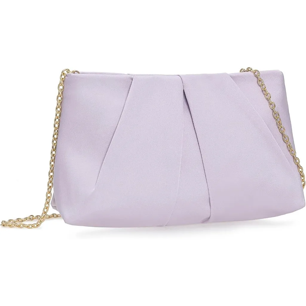⚡ Women's Light Purple Formal Pleated Satin Fabric Zipper Closure Clutch Bag - Image 2