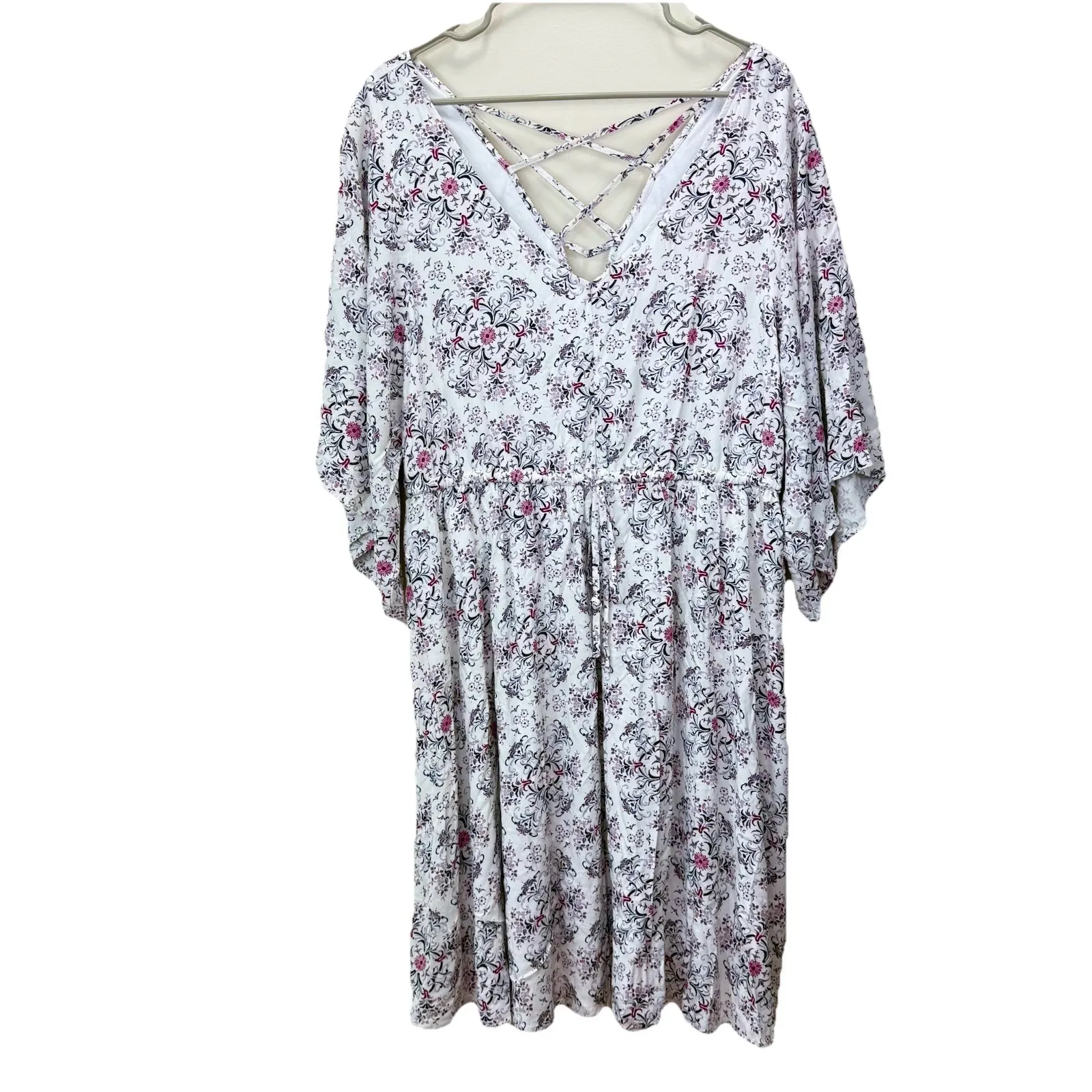 Torrid Ivory Floral Mandala‎ Flare Sleeve Challis  Strappy Back Dress Size 2X - Image 3