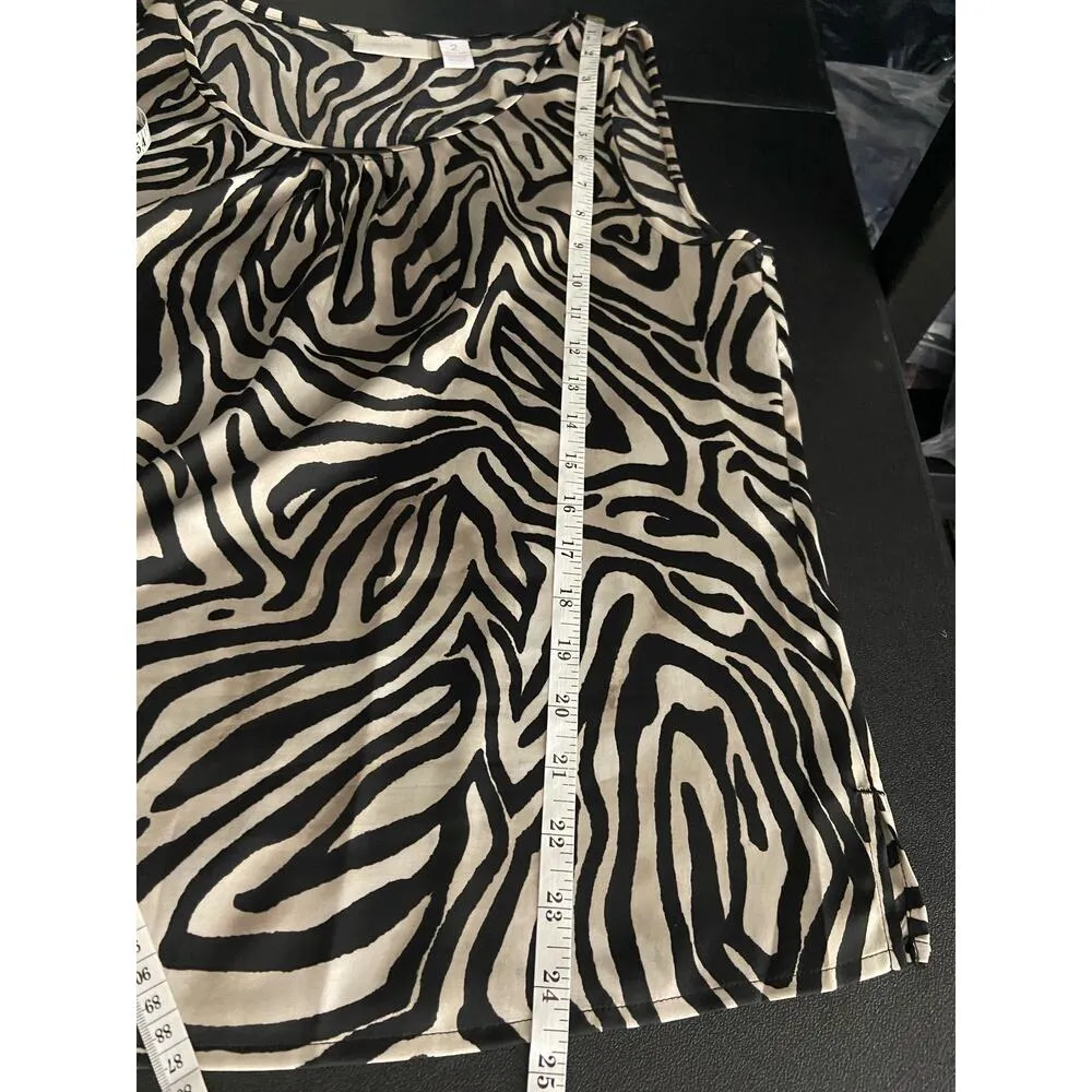 Chicos 2 Sleeveless Blouse Women L Zebra Pleat Scoop Cami Layer Stretch Career - Image 7