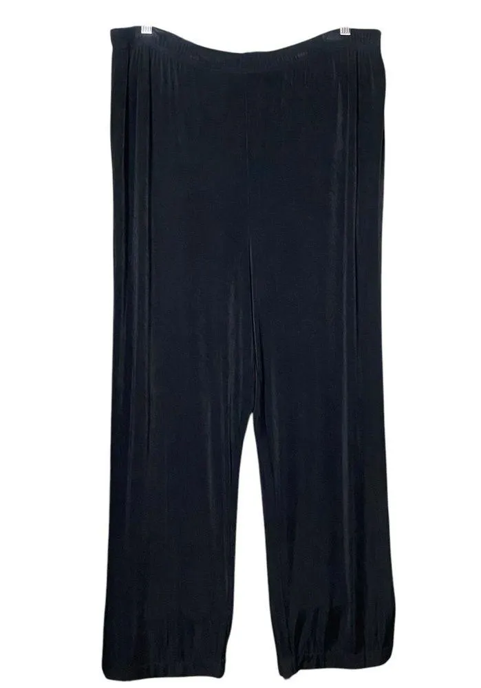 HW New York Black Slinky Knit Wide Leg Pants Large High Rise Pull On Minimalist - Image 1