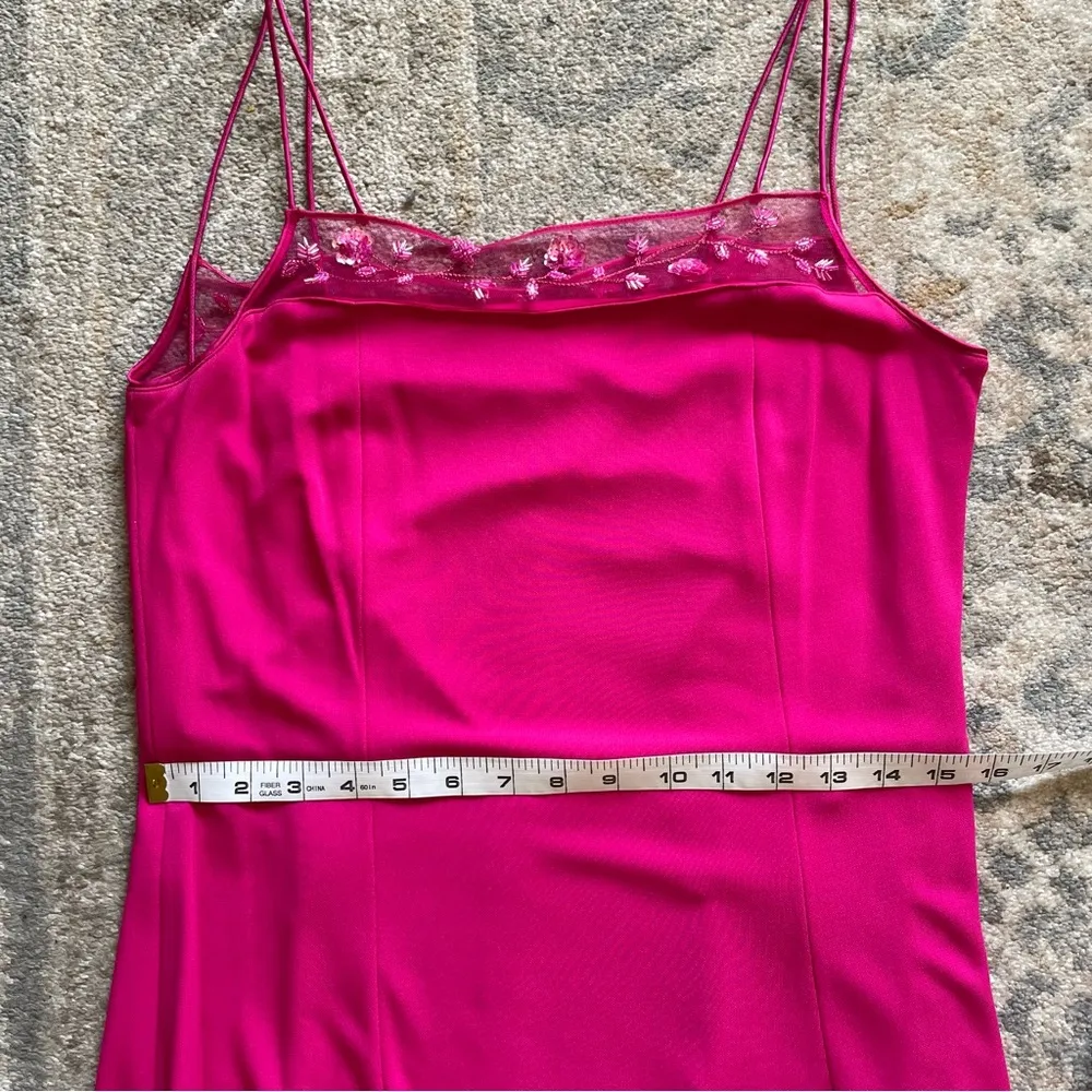 Y2K Vintage Rimini by Shaw Beaded Sakura Floral Sheer Mesh Trim Pink Midi Dress Size 12 - Image 11