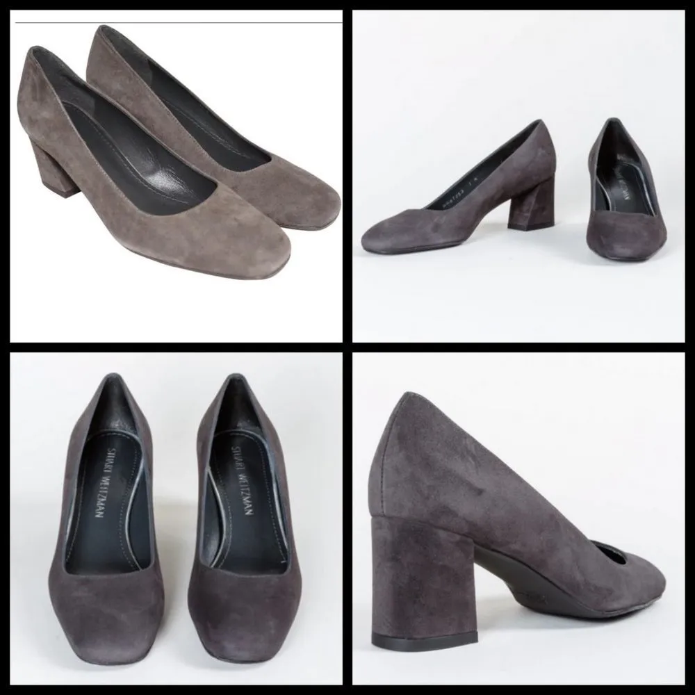 💕STUART WEITZMAN💕 Marymid Suede Block-Heel Pumps ~ Grey Size 9 - Image 4