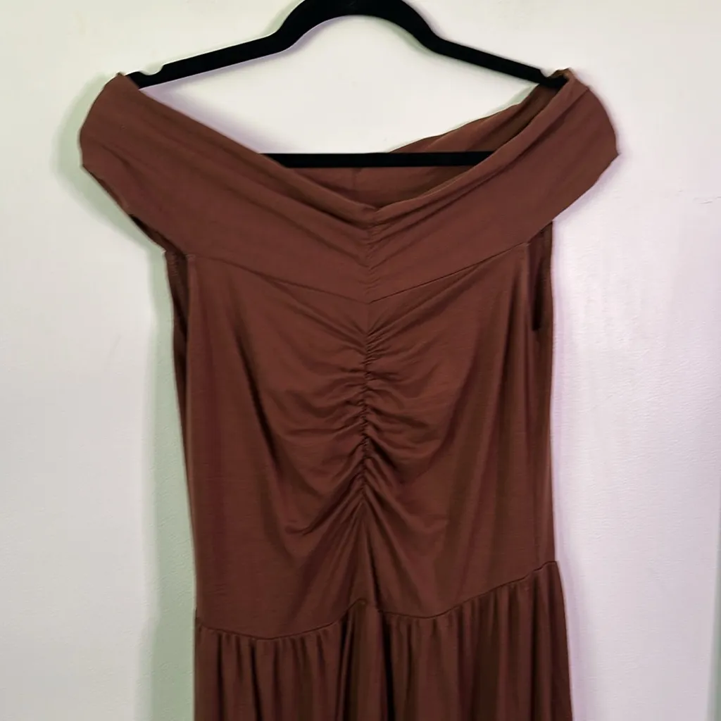 Reformation Brown Off-Shoulder Dress - Image 4