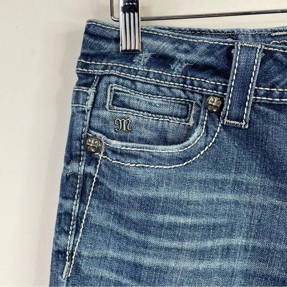 Angel Wing Rhinestone Western Cropped Capri Distressed Stretch Jeans 26 - Image 3