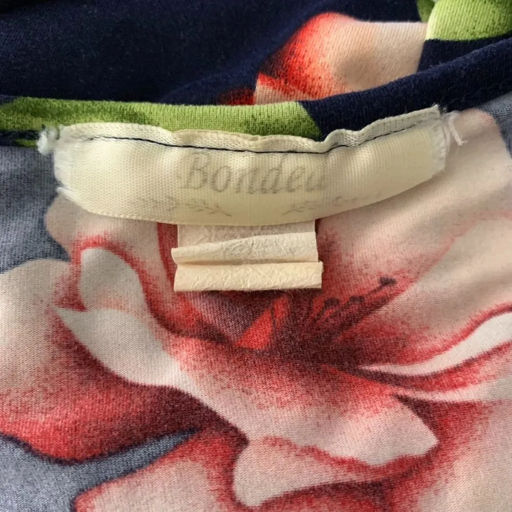 Bonded Faux Wrap Mini Dress S Blue Floral Short Sleeves V Neck Surplice - Image 6