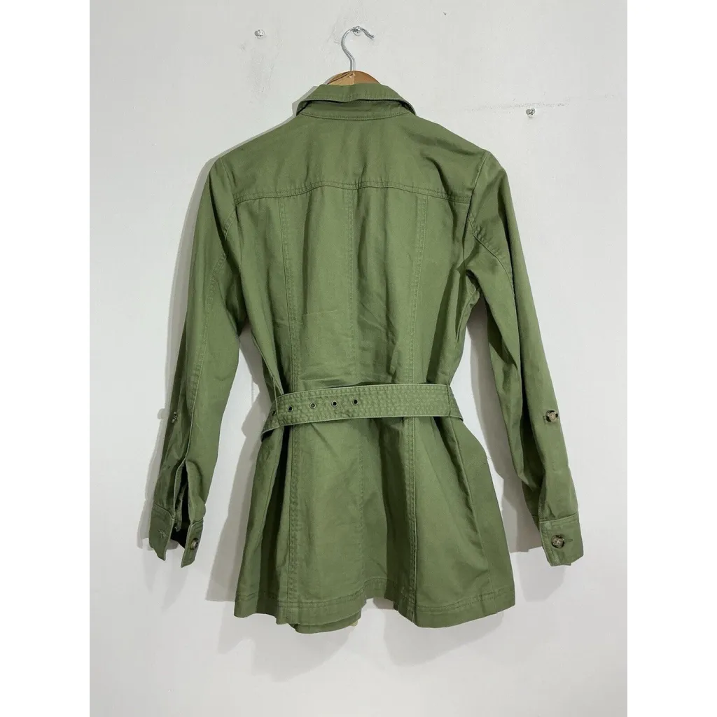 Womans Newport News Green Button Up Long Sleeve Military Jacket Size 6 - Image 2