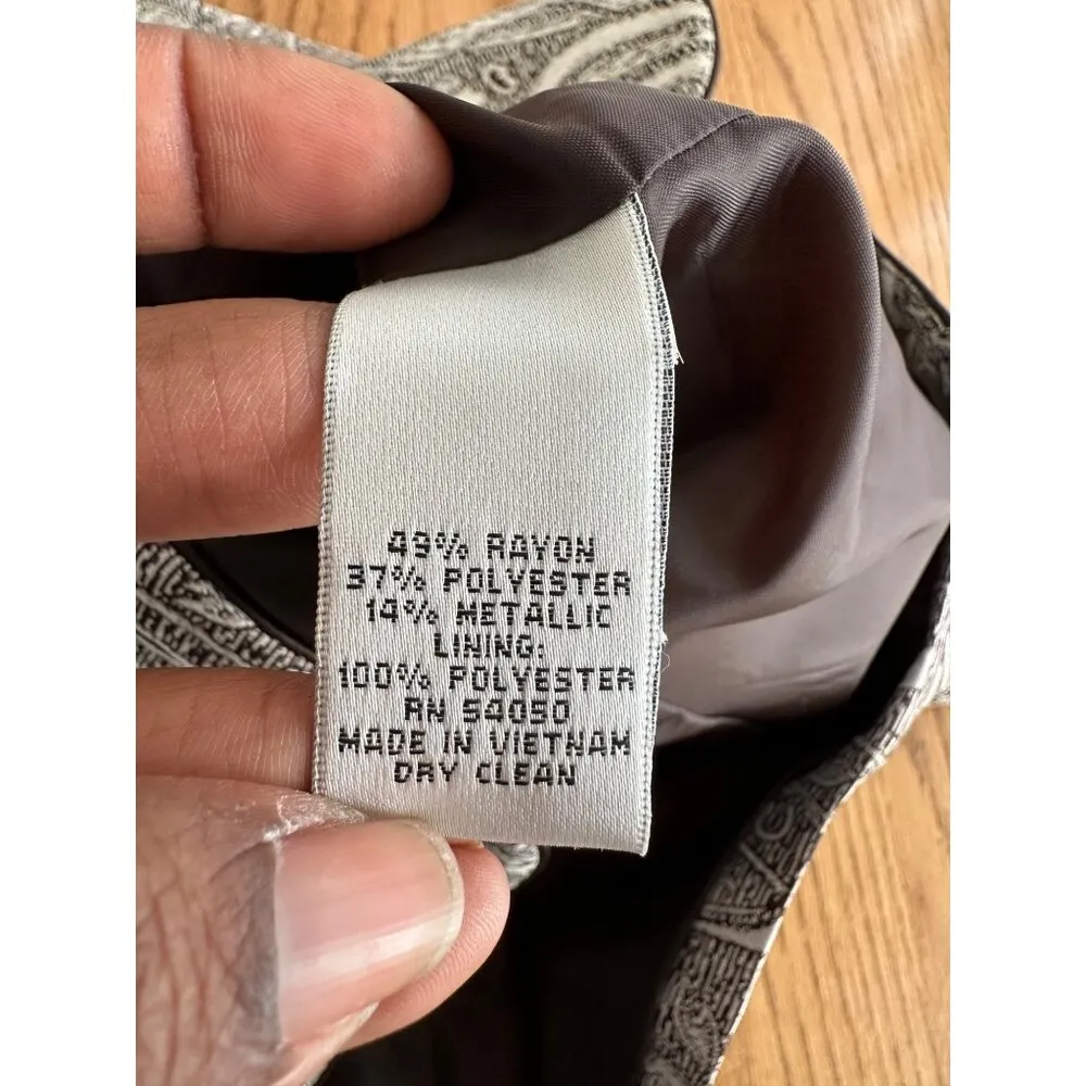 Suit Studio Metallic Silver Blazer Jacket Paisley Patterned Single Breasted Sz 1 Gray - Image 5