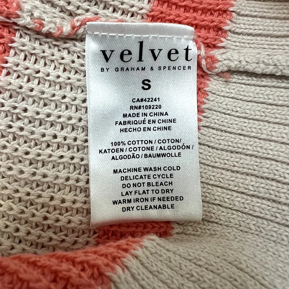 Velvet By Graham & Spencer Wren Striped Cotton Spring Summer Sweater Small Orange - Image 5