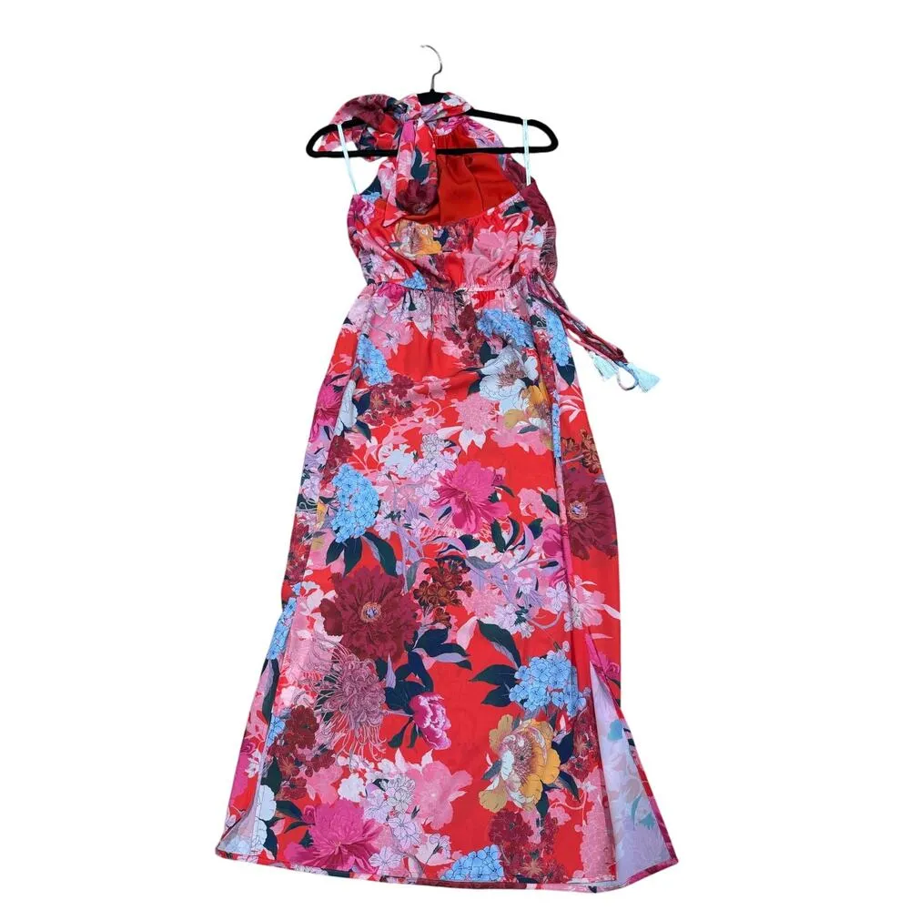 Cara Cara Allison Maxi Sundress XS Japanese Floral Print Open Back Dress Resort Red - Image 10