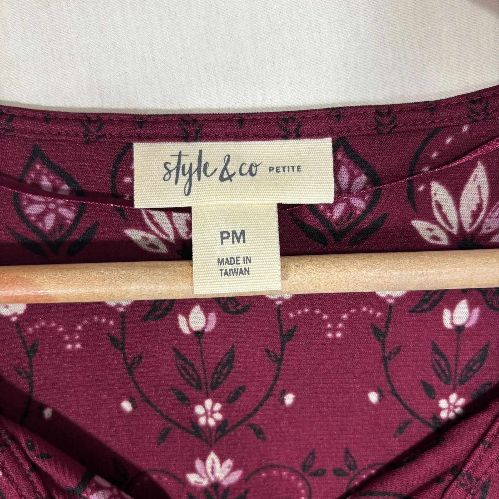 Style & Co Top Womens Petite M Burgundy Boho Retro Festival Folk Indie Feminine Pink Size undefined - Image 5