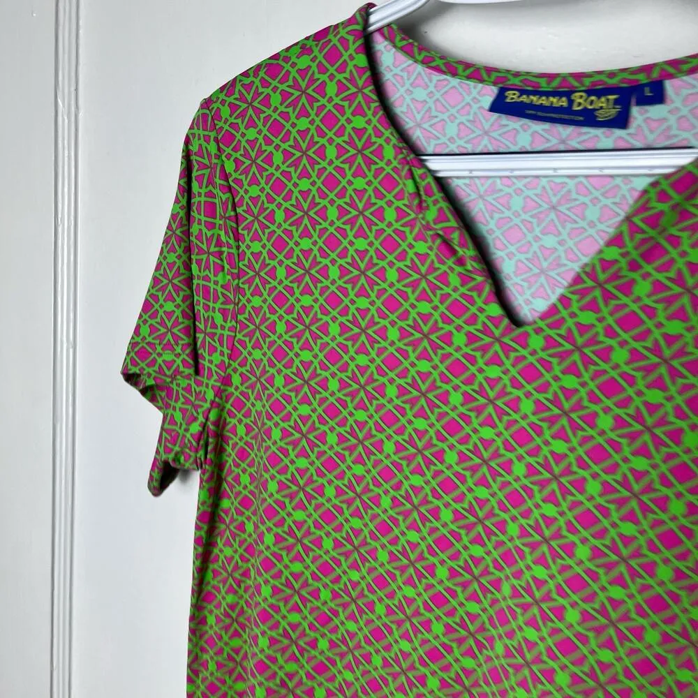 Banana Boat Women's Short Sleeve Pink Green Geometric Floral UPF 50 Dress  Large - $9 - From Kaitlyn