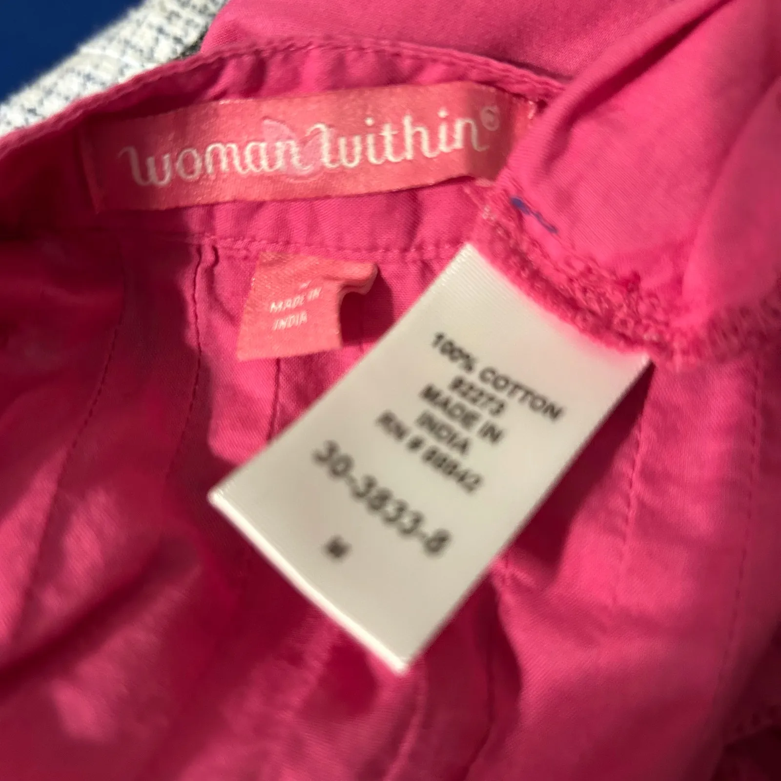 Woman Within Top S M Button Up Peasant Smock Fuchsia Pleats Artsy 100% Cotton - Image 8