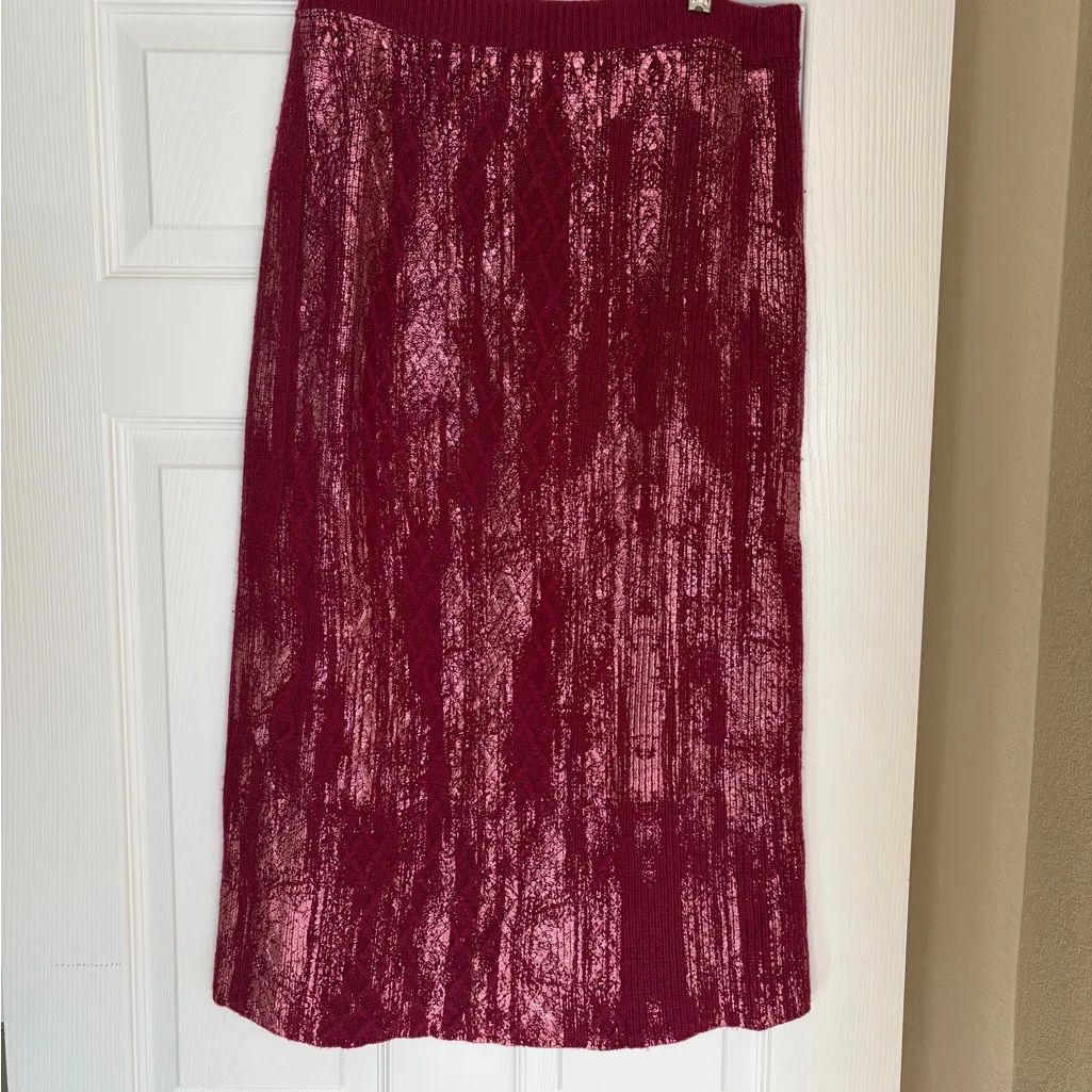 Anthropologie Rue Shimmer Cable Knit Skirt Size Medium Magenta Alpaca Wool G5 - Image 2
