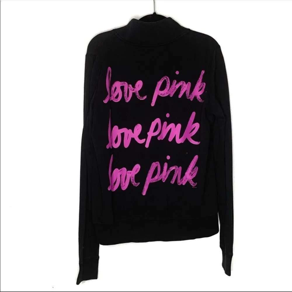 ✨ Victoria's Secret PINK Black LOVE PINK 1/4 Zip Mock Pullover Sweatshirt✨ - Image 8