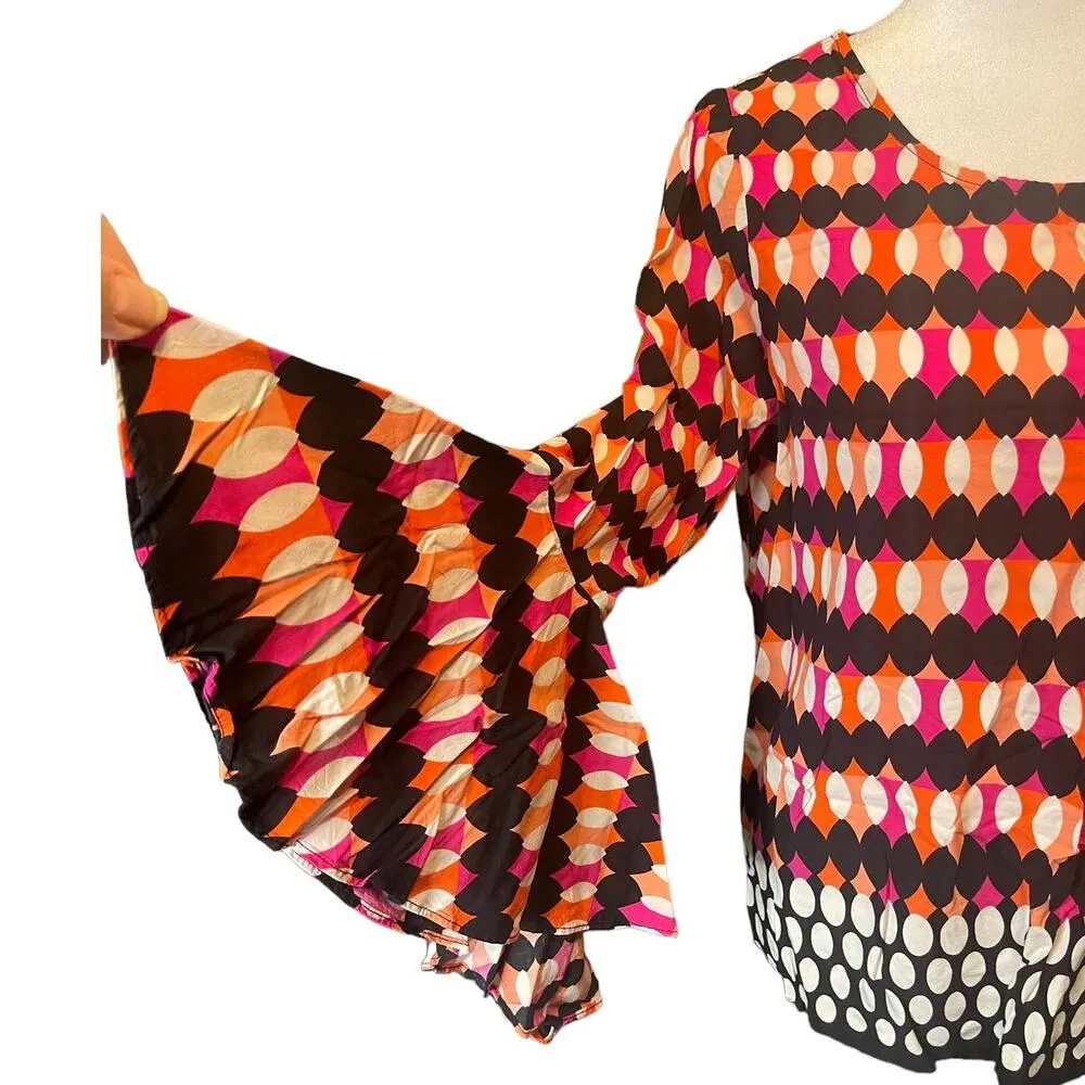 Kaari Blue Geometric Print Blouse with Triangle Cut Out Back Size Medium - Image 5