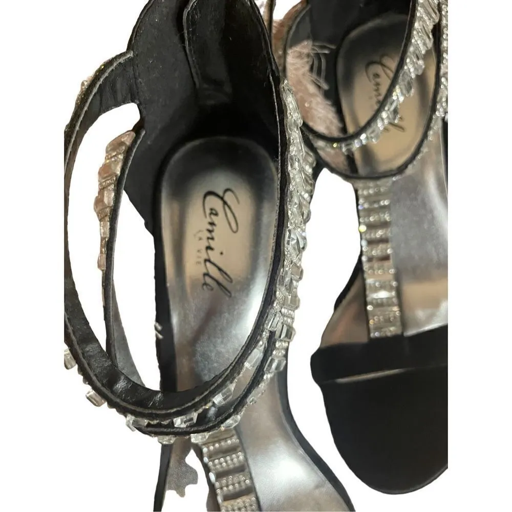 New Camille La Vie Black Rhinestone Formal Dress Heels Size 8 - Image 5