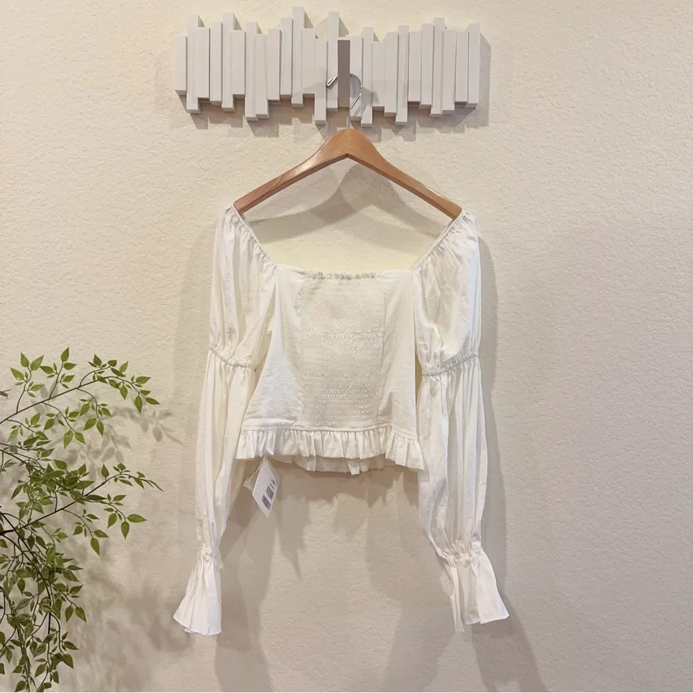 J.ING Jing White Long Sleeve Square Neck Blouse Top Size Small NWT - Image 11