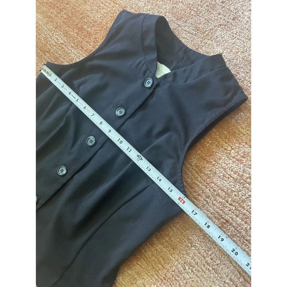 Petite Sophisticate Black Sleeveless Button Vest Size 6 Made in USA Vintage - Image 3