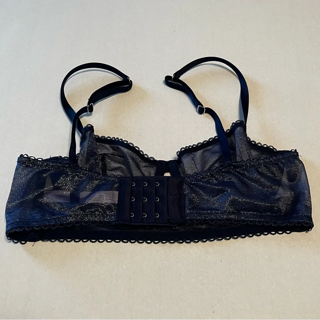 Victoria's Secret Womens Size 34B 34 B Blue Metallic Mesh Unlined‎ Underwire Bra - Image 9