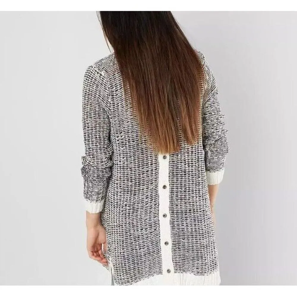 BKE Buckle Cardigan Womens XS Black Cream Knit Open Flyaway Sweater Layering - Image 5
