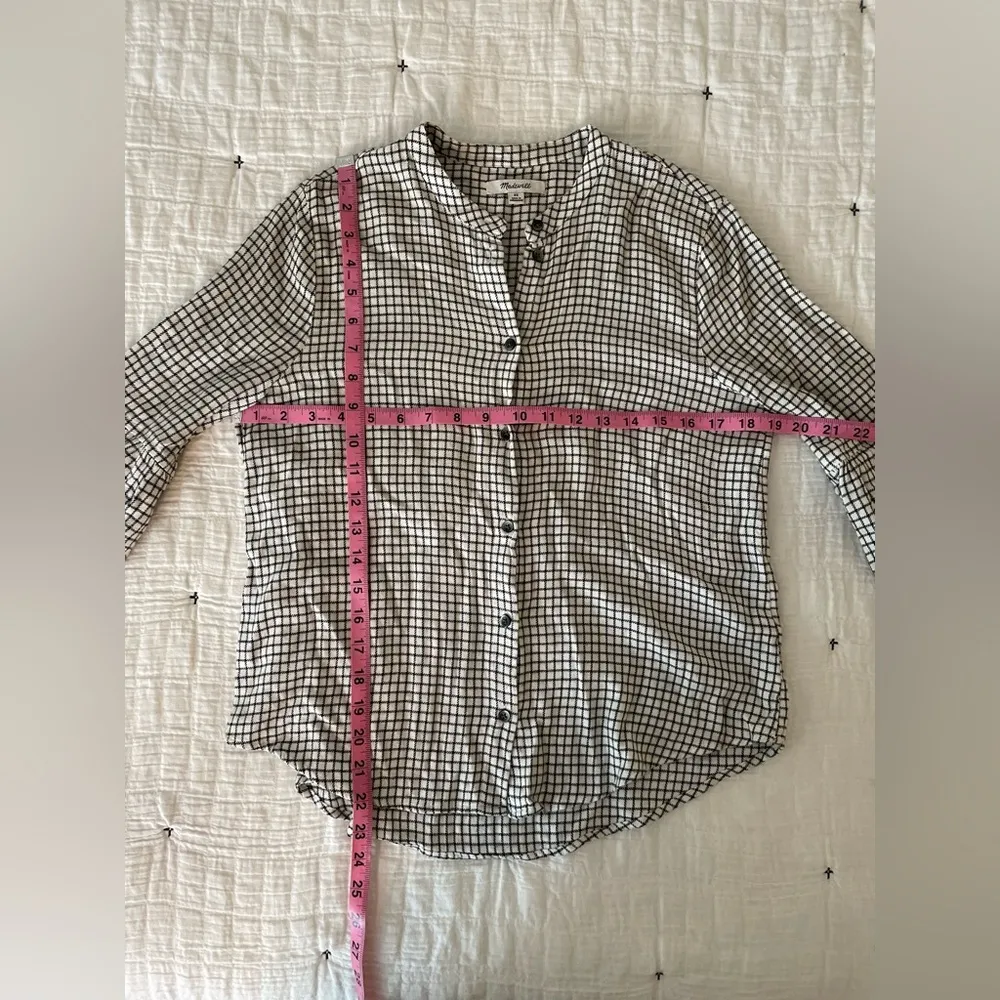 MADEWELL Bell Sleeve Button Front Windowpane Plaid Long Sleeve Shirt Size XS - Image 9