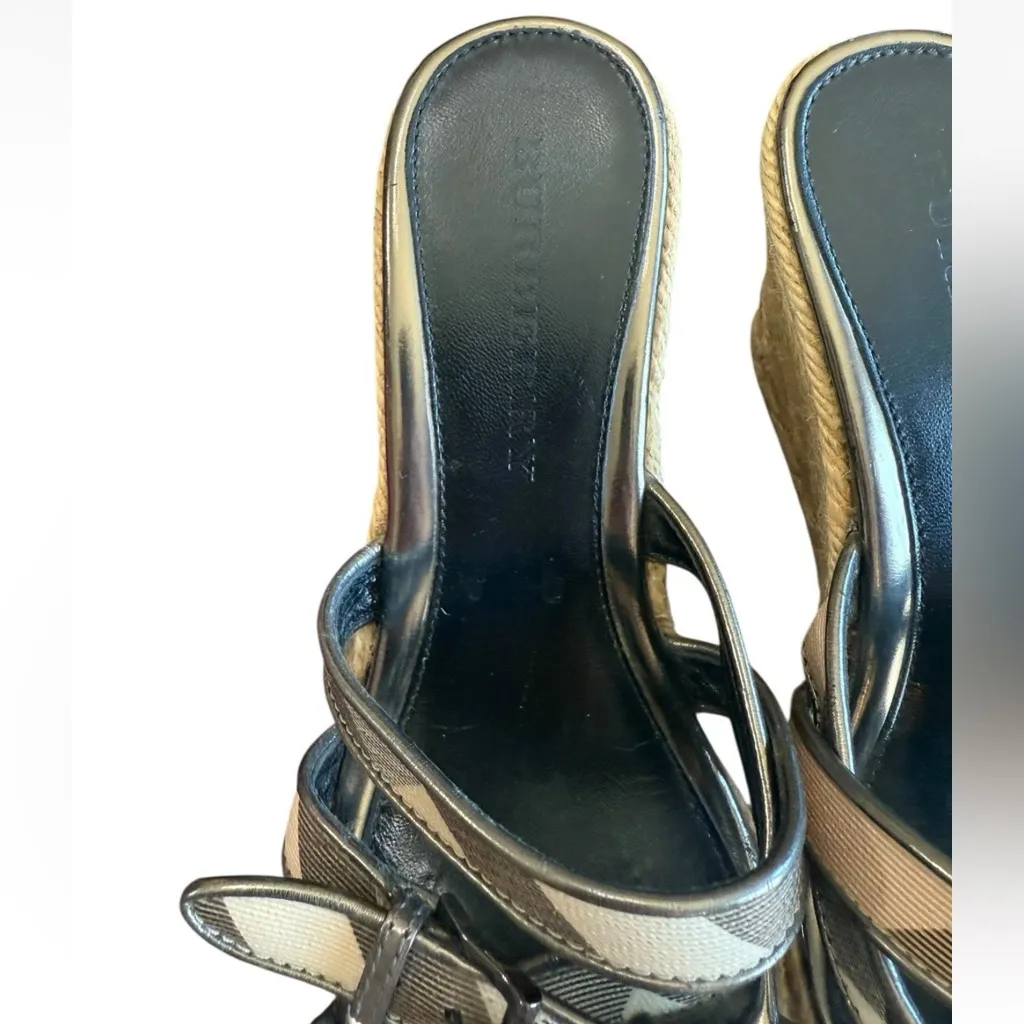 Burberry Nova Check Plaid Espadrille Wedge Sandal Heels Patent Leather 38/7.5-8 - Image 9
