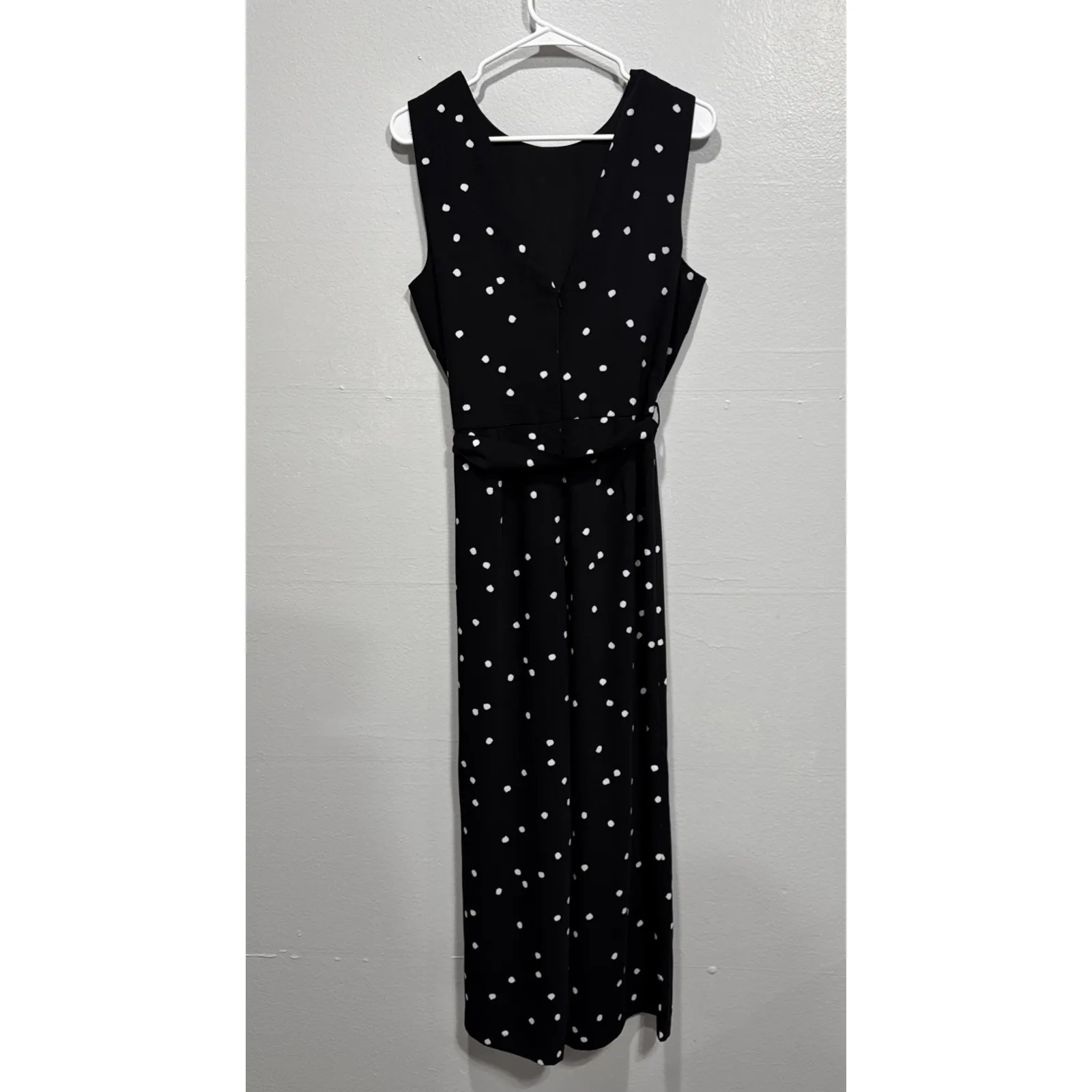 Women's Warehouse Sleeveless Belted Wide Leg Jumpsuit US 8 UK 12 Black Polka Dot - Image 2