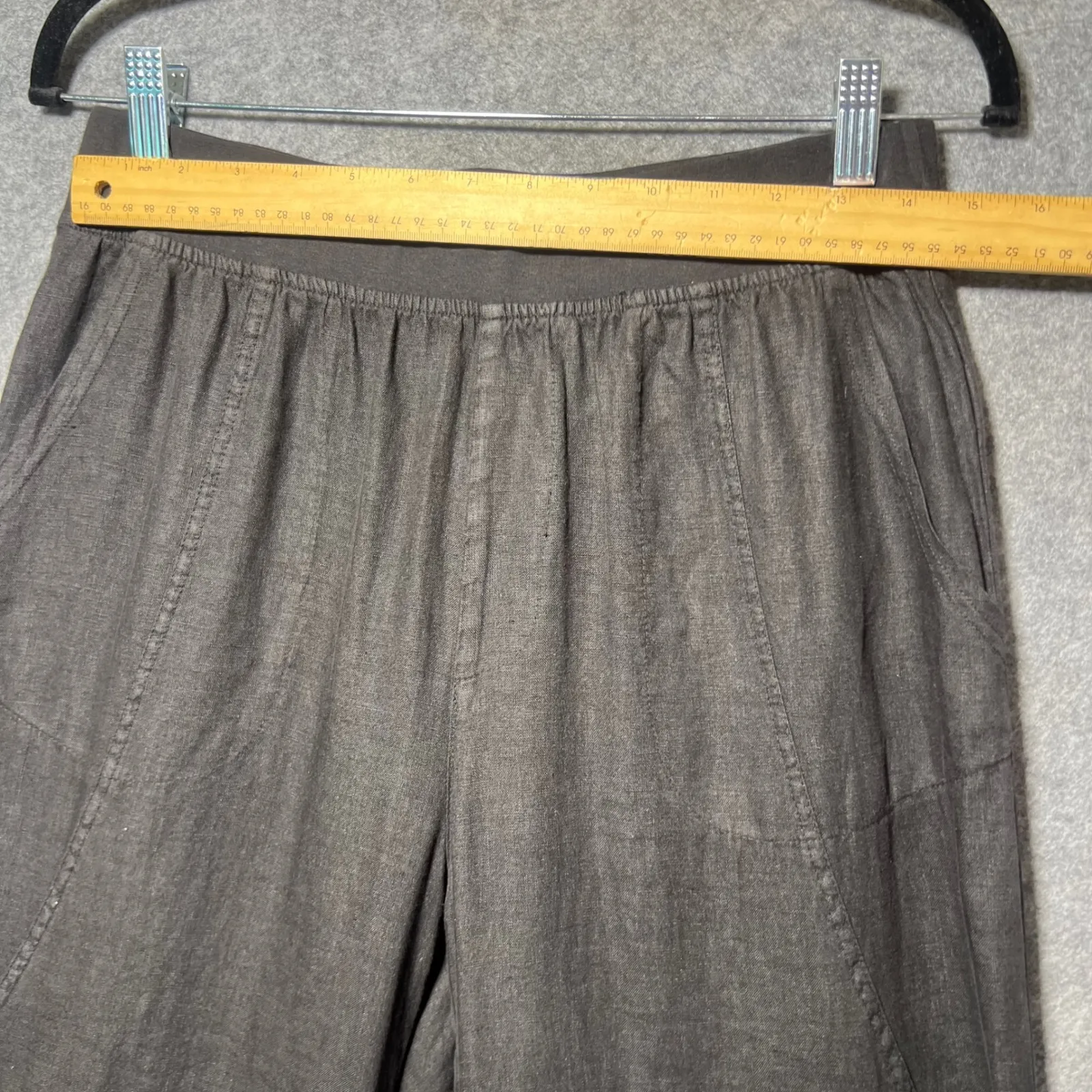 XCVI Black Linen Crochet Inset Wide Leg Flare Pants Elastic Waist Size M - Image 2