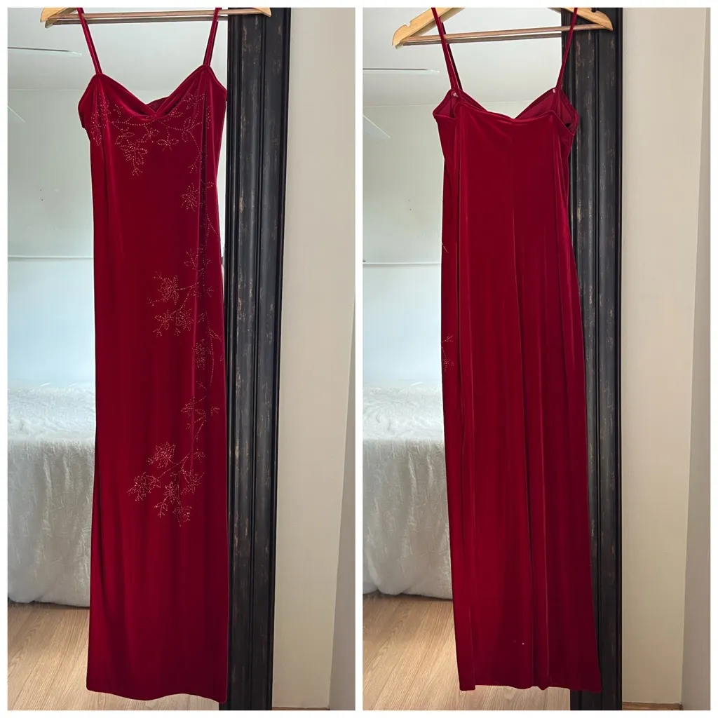 Vintage All That Jazz Red Velvet Rhinestone Maxi Dress 90s Y2K - Image 3