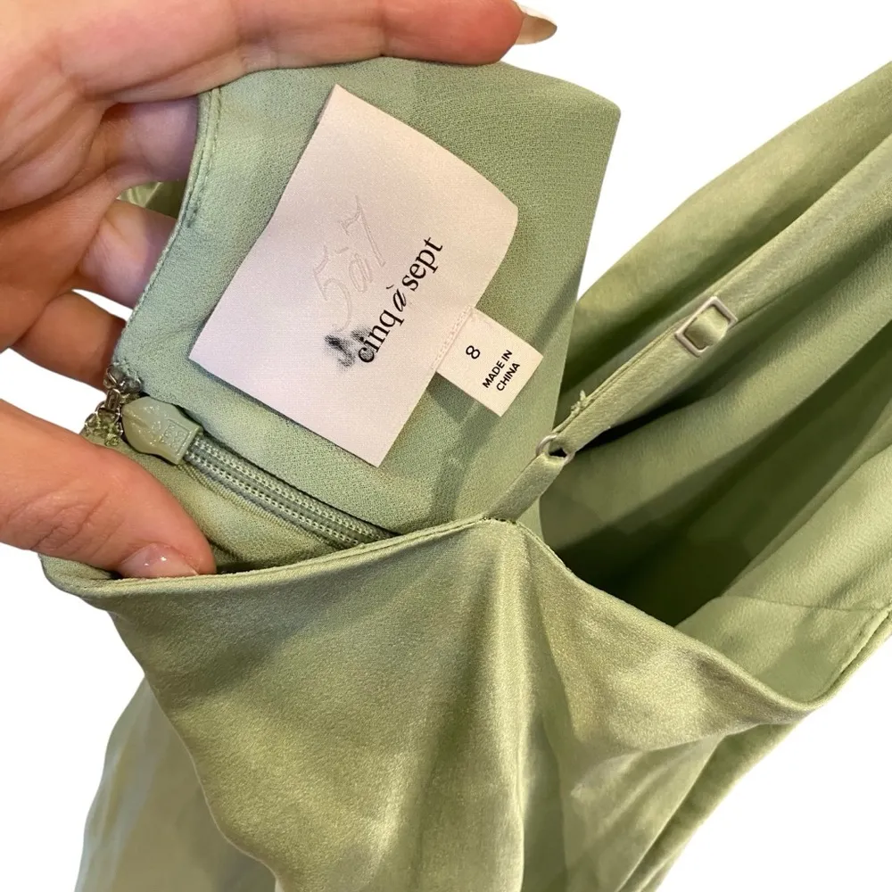 Cinq A Sept Emilia Silk Asymmetric Dress With Crystal Embellishment Pale Green Size 8 - Image 10